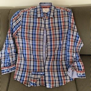 Men’s Southern Vintage Multicolor Plaid Buttoned Shirt L 16.5 collar red blue